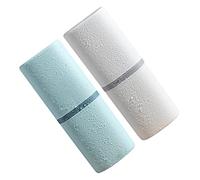 UTHCLO 2pezzi Contenitore Portaspazzolino e Tazza Lavaggio Portatile Resistente e Compatto Per Casa e Viaggio Design Con Angoli Arrotondati Colore Bianco e Azzurro