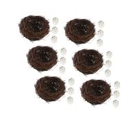 UTHCLO 6set Nido di Uccelli Artificiale in Rattan con Uova Finte Decorazione da Esterno per Giardino Balcone e Fioriere Succulente