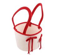 UTHCLO Cestino Intrecciato in Cotone con Fiocco Rosso, Contenitore Portaoggetti Rotondo 20x15 Cm, Organizer Multiuso per Scrivania, Cameretta e Dispensa, Salvaspazio e Traspirante