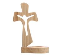 UTHCLO Croce in Legno Rustico da Tavolo 14x7,5x5,5 Cm con Supporto, Decorazione Religiosa Portatile per Casa, Chiese e Spazi di Culto, Ornamento Sacro per Meditazione e Preghiera