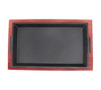 UTHCLO Padella per Bistecche in Ghisa Antiaderente Base in Legno, Teglia da Forno Rettangolare per Barbecue e Piastra Teppanyaki, Compatibile Fornelli a Gas e Induzione per Cucina