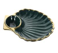 UTHCLO Piatto per Ravioli in Ceramica Verde a Forma di Conchiglia, 1 Pezzo, per Servire Salse in Case e Hotel