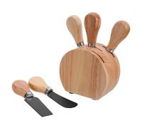 UTHCLO Set Coltelli per Formaggio con Supporto in Rovere, Utensili da Formaggio in Acciaio Inossidabile con Manico in Legno, Coltello Spalmatore per Burro e Accessori per Salumi,