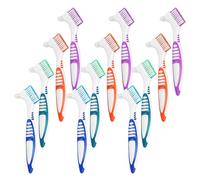 UTHCLO Spazzola per la Pulizia delle Protesi Dentarie Doppia Faccia 12 Pezzi Spazzolino Ergonomico per Dentiere Finte e Apparecchi Ortodontici Set Portatile per Igiene Orale Quotidiana