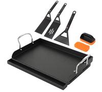 Utheer Kit per piastra, 43,2 x 33 cm, piastra piatta in ghisa pre-stagionata con utensili antigraffio, piastra universale per barbecue a gas e carbone, campeggio, tailgating e barbecue