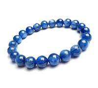 UTHTY Bracciale con Perline Rotonde in Cristallo di cianite Naturale Blu Occhio di Gatto Genuino 8 mm