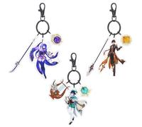 UTIEHD Portachiavi dei personaggi di Genshin Impact, set da 3 portachiavi in acrilico a forma di personaggi Anime (Venti/Zhongli/RaidenShogun)