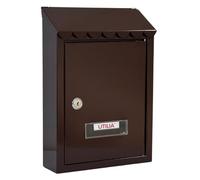 UTILIA Cassetta Postale Capri cm. 21x6x30 h, Porta Lettere in Lamiera Verniciata con Tetto, Feritoia Superiore Posteriore, Cassetta della Posta da Esterno con Serratura a Cilindro, 2 Chiavi (Marrone)