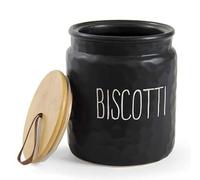 UTILISSIMI EDITACASA - Biscottiera in ceramica tappo in legno e chiusura ermetica colore nero misure 15 * 18 cm
