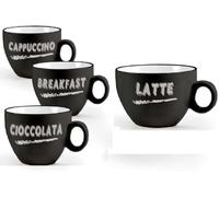 UTILISSIMI EDITACASA - Kit - Set 4 Tazza Mug Da Colazione per Cappuccino Latte Cioccolata - Caffè a Tinta Unita Semplice Elegante - Capienza 460 ml (nero)
