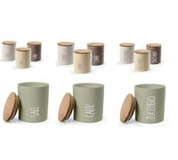 UTILISSIMI EDITACASA - Set 3 Barattoli Uniformi Victionary Light (10x13cm) - Contenitori Ermetici per Caffè Zucchero Sale - Design Moderno in Ceramica & Coperchio in Bambù Naturale Color