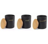 UTILISSIMI EDITACASA - Set-tris 3 Barattoli Contenitori, Tris Sale Zucchero Caffè, in Ceramica Tondi, con Tappo in Legno, Stile moderno - misure 10 * 13