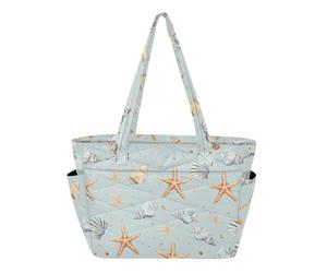 Utility Tote Bag Borsa da viaggio per lavoro con tasca porta bicchiere Piccole stelle marine e conchiglie azzurro