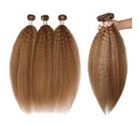 Utilizzo quotidiano 10-30" Kinky Straight Hair Bundles 3 4 Bundles Highlight P4/27 Miele Marrone Yaki Straight Human Hair Bundles Remy Hair Extension per le donne(22 24 26 26)