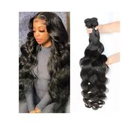 Utilizzo quotidiano 10-32 pollici fasci di capelli umani fasci di onde del corpo capelli vergini brasiliani non trattati #1B estensioni di capelli ondulati di colore naturale per le donne(24 26 28 30)
