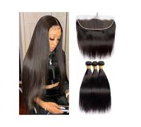 Utilizzo quotidiano 12-32 pollici di capelli umani lisci con frontale, parte libera 13x4 HD trasparente frontale in pizzo brasiliano Remy Hair Extensions per le donne(18 18 18 18 with 16)