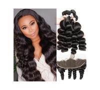 Utilizzo quotidiano 3 fasci di onde sciolte con chiusura frontale 13 x 4, extension for capelli umani Remy peruviani, attaccatura dei capelli pre-pizzicata per le donne(10 10 10+Closure10)