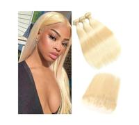 Utilizzo quotidiano 613 Fasci di capelli lisci biondi con chiusura Parte centrale 3 4 pacchi con pizzo frontale Estensione Remy del tessuto brasiliano dei capelli umani da 10-40 pollici per le donne(4