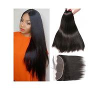 Utilizzo quotidiano 8-30 pollici di fasci di capelli umani con fasci di tessitura frontale dritta con estensioni di capelli Remy brasiliani frontali in pizzo 13×4 per le donne(26 28 30 with 18)