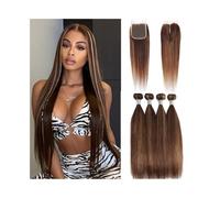 Utilizzo quotidiano Bundle di capelli lisci evidenziati con chiusura in pizzo 4x4 pre-pizzicati P4/27 capelli umani peruviani per le donne(24 26 28 with 20)