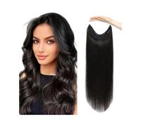 Utilizzo quotidiano Extension for capelli con filo dritto e filo trasparente, veri capelli umani, invisibili, taglia regolabile, rimovibili #1B Per feste(12 inches)