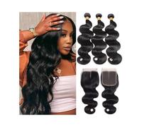 Utilizzo quotidiano Pacchetti Body Wave con chiusura 4x4, estensioni for capelli umani a doppia trama, attaccatura dei capelli naturale, pacchetti di capelli Remy con chiusura in pizzo per le donne(10