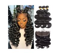 Utilizzo quotidiano Pacchetti Body Wave con estensioni frontali di capelli umani veri 13x4, intreccio di capelli Remy brasiliani, 3 pacchetti con pizzo frontale, parte libera per le donne(24 24 24 Clo