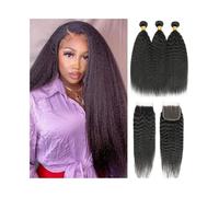 Utilizzo quotidiano Pacchetti con chiusura, 8-30 pollici di capelli umani lisci e crespi con chiusura in pizzo 4X4 per le donne(16 16 16+Closure14)