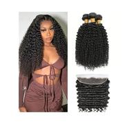Utilizzo quotidiano Pacchetti di onde profonde con estensioni frontali di capelli umani ricci brasiliani Remy 3/4 con pizzo frontale 13x4 colore naturale per le donne(12 12 12 Closure10)