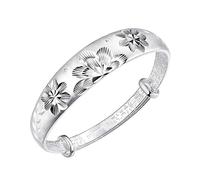UTLODY Bracciale da Donna in Argento 925 con Fiore di Loto Intagliato a Mano, Bracciale Rigido Regolabile, Gioielli in, Regalo Compleanno