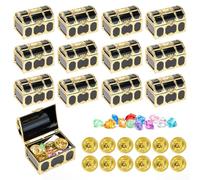 UTMACH 12 Pezzi Piccolo Scrigno Del Tesoro Forziere Pirati,12 Gemme per I Bambini e 12 Moneta Oro Plastica Scrigno Tesoro per Caccia Al Tesoro per Pirati Feste Compleanno