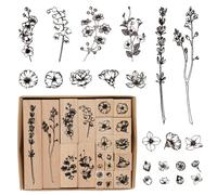 UTMACH 22 Pezzi Timbri in Legno per Scrapbooking - Fiori e Foglie in Gomma - per Disegni, Lettere, Cartoline, Album