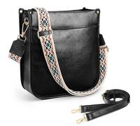 Uto Borsa a tracolla Donna Moda PU Cuoio Artificiale Multi scomparto Wide Diagonal Waist Cinghie Regolabili Nero