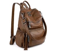 UTO Donna Zaino Casual in Pelle sintetica Robusta Zainetto Borsa a tracolla 3 tipi di manici Zaino Maniglia tracolla Multi compartimento con cerniera posteriore Antifurto Tasca nappe Marrone
