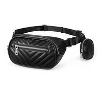 UTO Waist Bag Donne Elegante V Modello Trapuntato con Coin Pouch Faux Leather Belt Bag Cord Impermeabile con Tracolla Regolabile Petto Bag Zip Hip Bag Nero