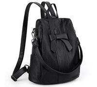 UTO Zaino Donna ANTIFURTO fiocco Borsa a spalla da donna con tracolla trasformabile in pelle sintetica morbido Nero