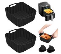 UTOCLEC Teglie in Silicone per Friggitrice ad Aria, 4 Pezzi Teglia Cestello Accessori, Riutilizzabile Quadrata Accessori Air Fryer, Stampo in Silicone per Friggitrice Ad Aria Calda (Nero)