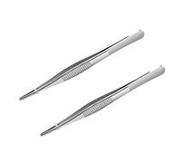 Utoolmart - Pinzette a testa tonda dritta in acciaio INOX, 140 mm, con denti con punta seghettata, 2 pezzi