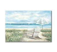 UTOP-artBeach - Quadro da parete su tela, dipinto a mano, resistente, testurizzato su sedie sotto l'ombrello, stampa artistica per soggiorno (76 x 64 x 1 pannello)