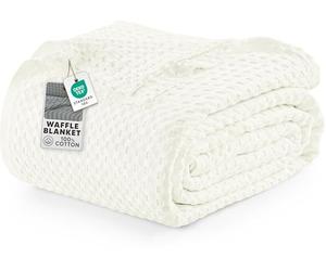 Utopia Bedding Coperta a nido d'ape in 100% cotone, 300 g/m², per letto matrimoniale, 228 x 228 cm, morbida, leggera e traspirante, per tutte le stagioni, colore: avorio