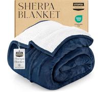 Utopia Bedding Coperta Sherpa [Blu Scuro, 228x288 cm] - Coperta reversibile in pile caldo e spesso 480 GSM per letto, divano, divano, campeggio e viaggi