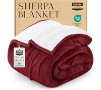 Utopia Bedding Coperta Sherpa [Rosso, 228x259 cm] - Coperta reversibile in pile caldo e spesso 480 GSM per letto, divano, divano, campeggio e viaggi