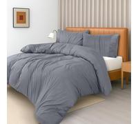 Utopia Bedding Copripiumino 3 pezzi Una Piazza e Mezza - Microfibra di Poliestere Copripiumino 200x200cm + Federe con orlo plissettato 50x75cm - Grigio