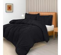 Utopia Bedding Copripiumino 3 pezzi Una Piazza e Mezza - Microfibra di Poliestere Copripiumino 200x200cm + Federe con orlo plissettato 50x75cm - Nero