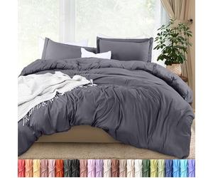 Utopia Bedding, Copripiumino per letto full size, 1 copripiumino con 2 federe, 3 pezzi, copripiumino con chiusura a cerniera, morbida microfibra spazzolata, 203 x 228 cm, grigio