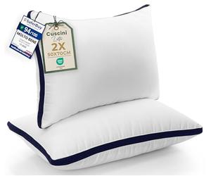 Utopia Bedding Cuscini Letto, Guanciali Letto Coppia, Esterno in Misto Cotone con Fibra di Poliestere 3D, Morbida e Traspirante Cuscini (2, Blu Marino, 50x70 cm)