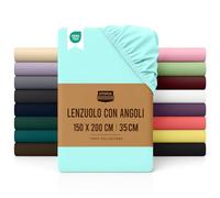 Utopia Bedding Lenzuolo con Angoli Due Piazze Matrimoniale - 150x200cm - Blu Spa - Certifié Oeko-TEX - Microfibra di Poliestere Spazzolato -Lenzuolo Sotto con Angoli Elasticizzato