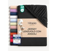 Utopia Bedding Lenzuolo con Angoli Jersey 160x200cm, Nero | Certificato Oeko-Tex - Policotone - 25 cm di Tasca Profonda