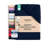 Utopia Bedding Lenzuolo con Angoli Jersey 90x200cm, Blu Navy | Certificato Oeko-Tex - Policotone - 25 cm di Tasca Profonda