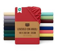 Utopia Bedding Lenzuolo con Angoli Una Piazza e Mezza Francese - 140x200cm - Rosso - Microfibra di Poliestere Spazzolato - Lenzuolo sotto con Angoli Elasticizzato